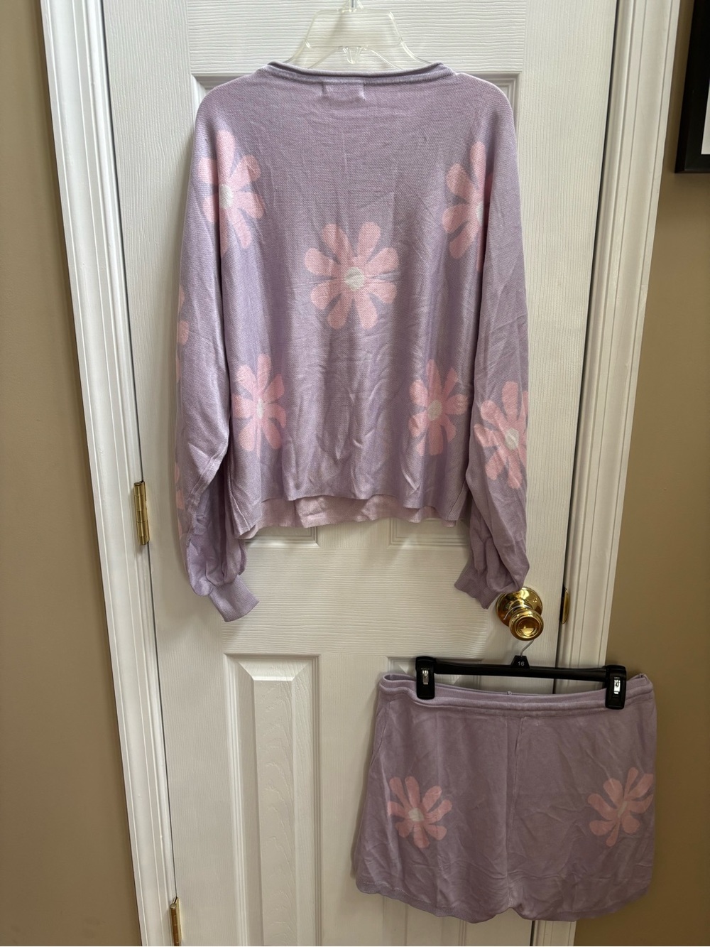 Ekouaer Women's 2-Piece Knit Purple Floral Daisy Lounge Set, Size L, NWT - Picture 4 of 5